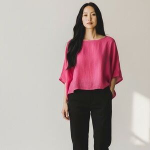 Eileen Fisher The System Organic Linen Bateau Neck Top NWT Large/XL